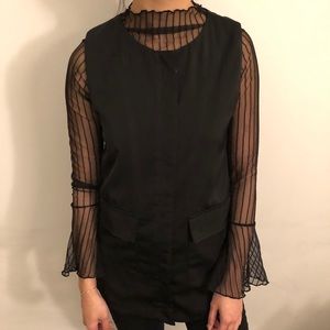 Long black zip up vest